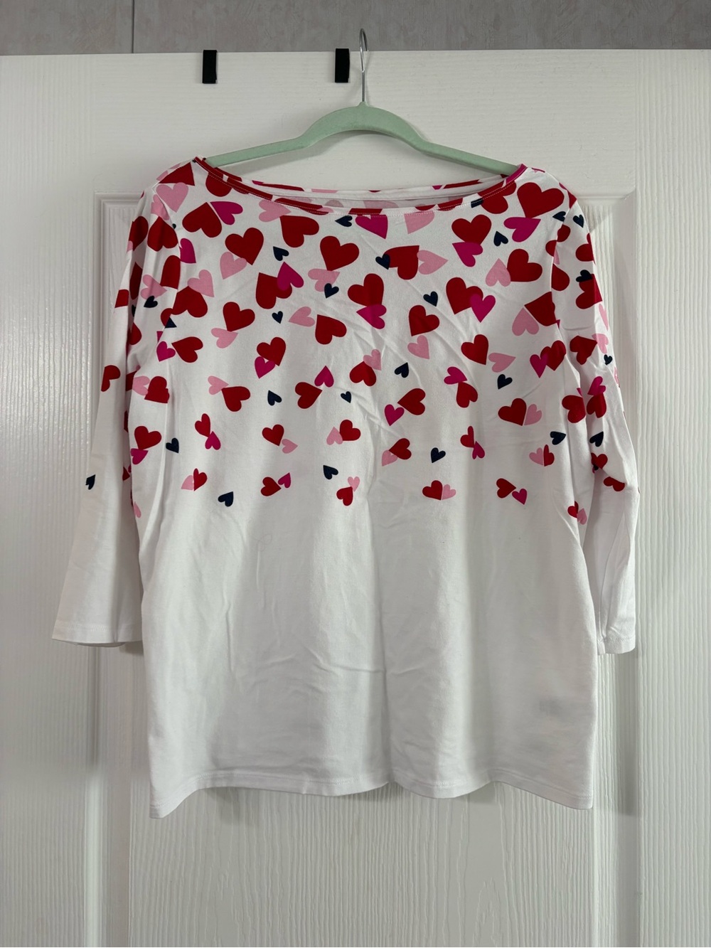 Talbots Cotton Women’s White Heart-Print 3/4 Sleeve Top